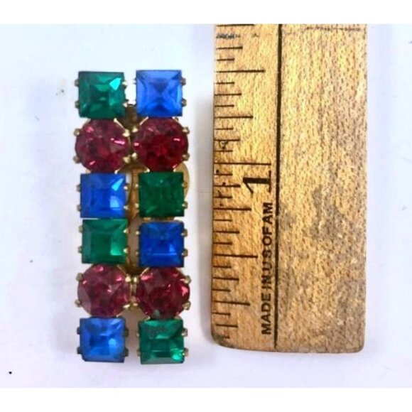 Art Deco Rhinestone Shoe Clips Pair – Multicolor, Prong Set Brass, Art Deco Pair - Picture 8 of 10